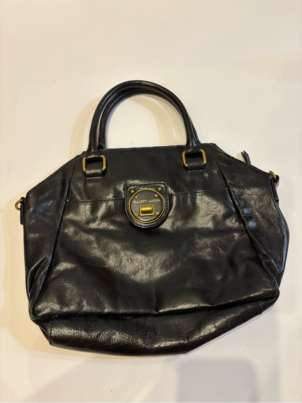 Elliott Lucca Black patent Leather purse with Gold-Tone Hardware